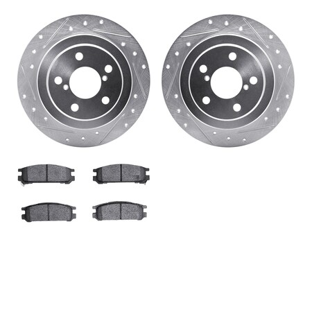 Dynamic Friction Company Rear Brake Rotors-Drilled and Slotted-Silver with 3000 Series Ceramic Brake Pads 7302-13014